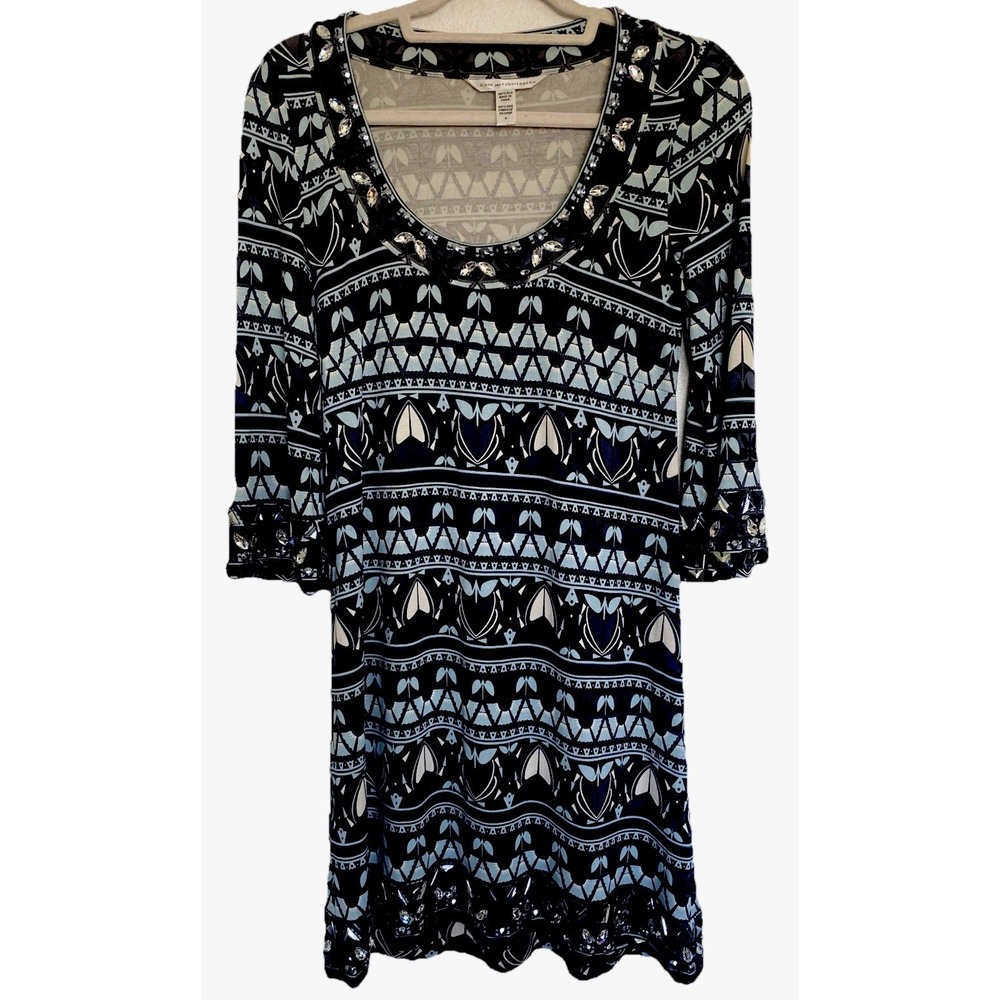 Diane Von Furstenberg Jeweled Beaded Silk Dress Size 4 Artsy Y2K Geometric